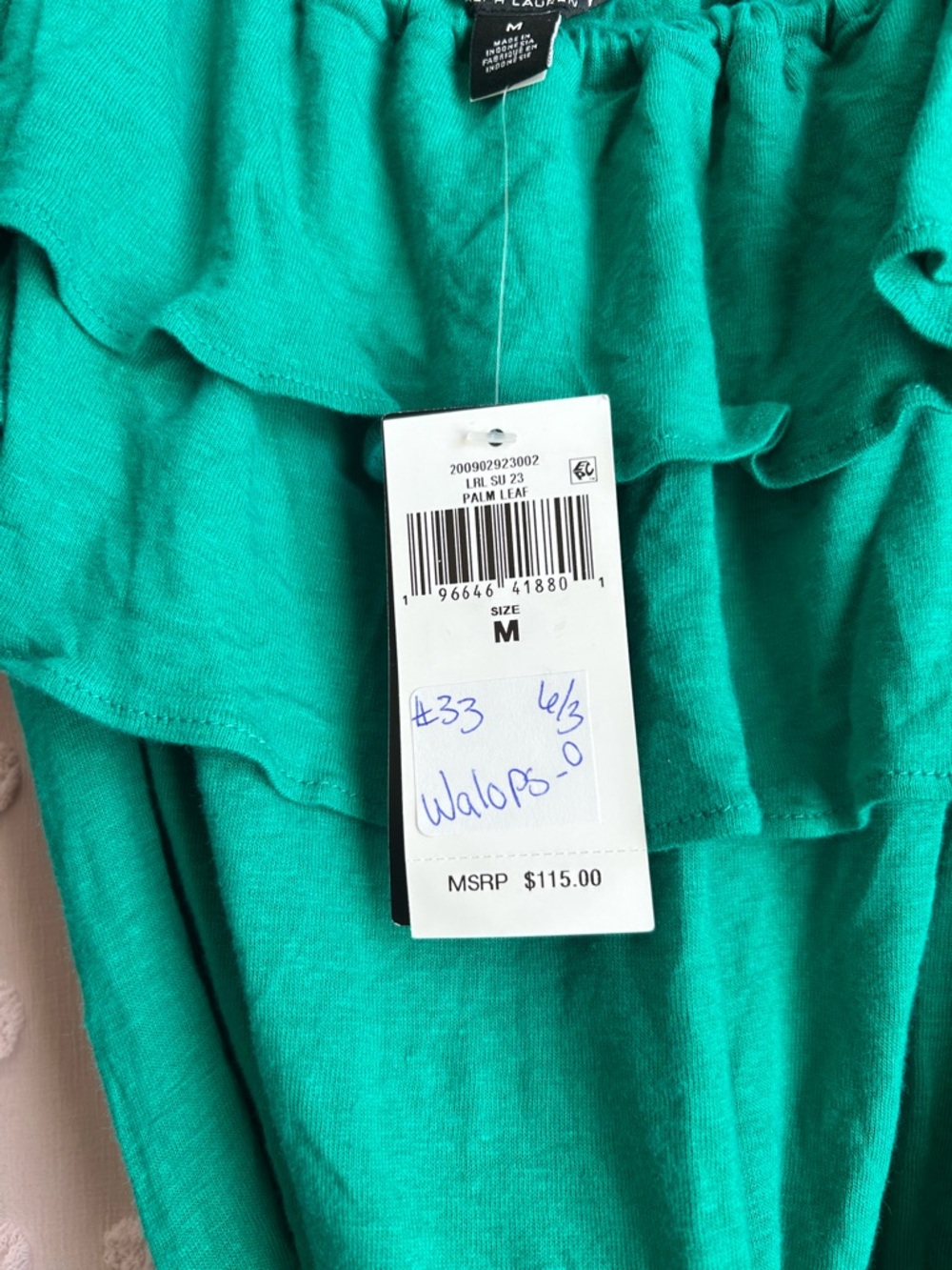 NWT Lauren Ralph Lauren Black Label Off the Shoulder Ruffle Jersey Sz M Green - Picture 4 of 5
